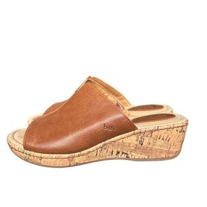 B.O.C. Sandals Women’s 8M Wedge Slide Slip On Cork Heels Leather